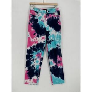 Kim Shui Womens Pink Blue Tie Dye Button Front Pants